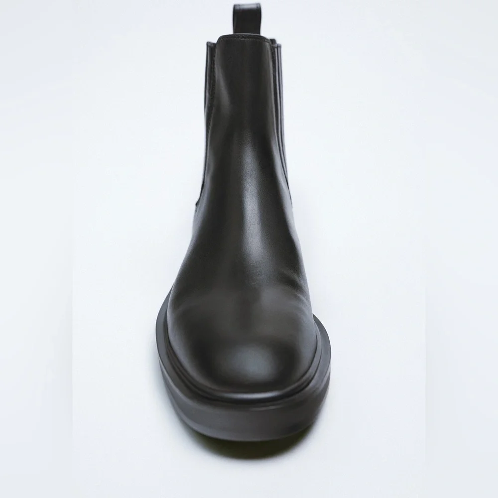 ZARA Leather Low Heel Ankle Boots - Picture 3 of 8